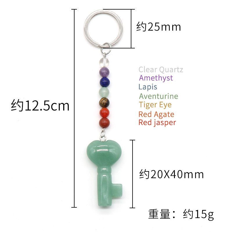 1484-Pedra de cristal natural amor forma chave chaveiro forma de coração pingente chave DIY pingente criativo