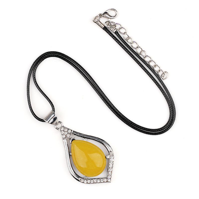 Pingente de gota de água de cabeça de pedra semipreciosa de cristal natural, liga incrustada de pedra preciosa, colar de pingente DIY de concha de abalone.