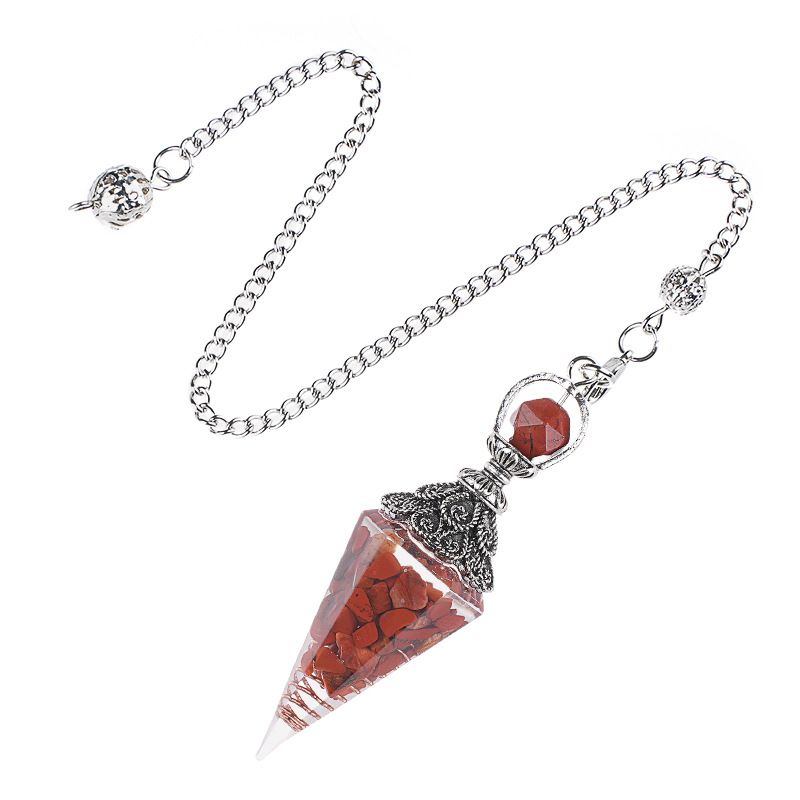 Pêndulo de cristal natural Pêndulo de resina de cone hexagonal de prata antiga envolto em epóxi