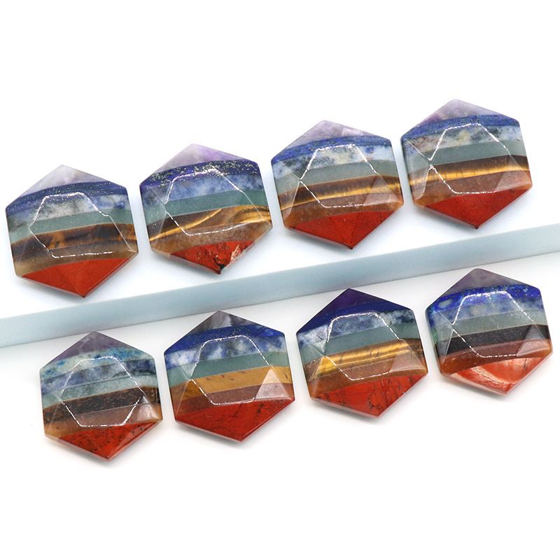 1313-Pedra colorida Hexagrama de estrela de seis pontas, alça do processo de emenda de pedra de cristal natural