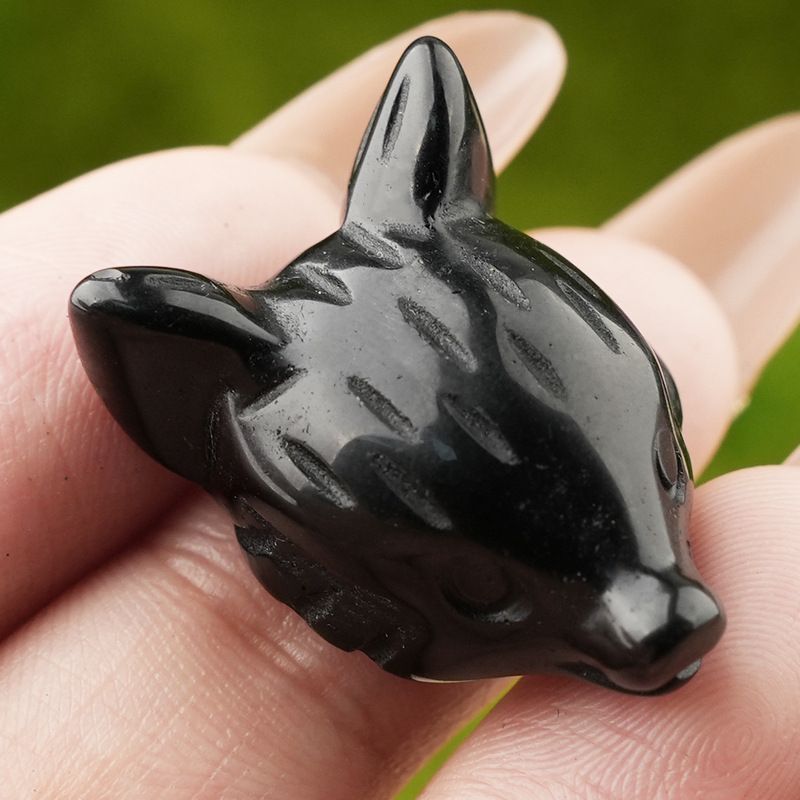 Pó de ametista natural cristal olho de tigre pedra escultura cabeça de raposa artesanato animal pequeno ornamento