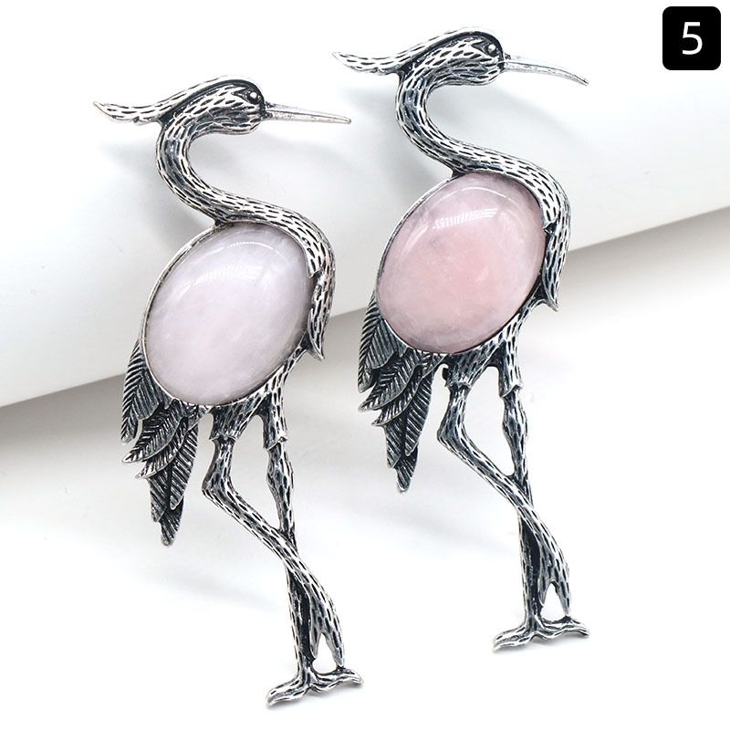 Pingente de broche incrustado de guindaste de coroa vermelha semi-preciosa de cristal natural de uso duplo, acessórios para jaqueta de alfinete de corsage