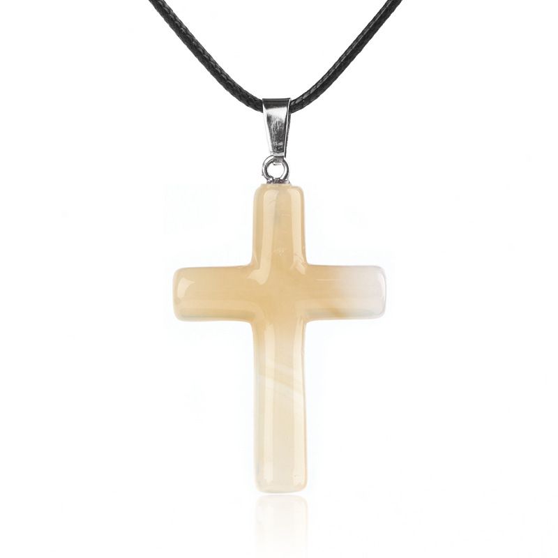 1488 Colar de cruz de cristal natural de 40 mm de venda quente elegante versátil grande pingente de cruz de ágata redonda