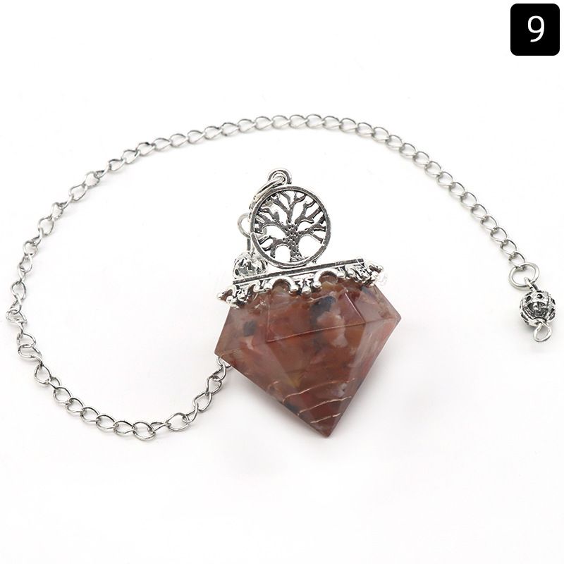 1413-Pêndulo em forma de diamante resina de ágata de cristal natural cascalho pêndulo em forma de diamante