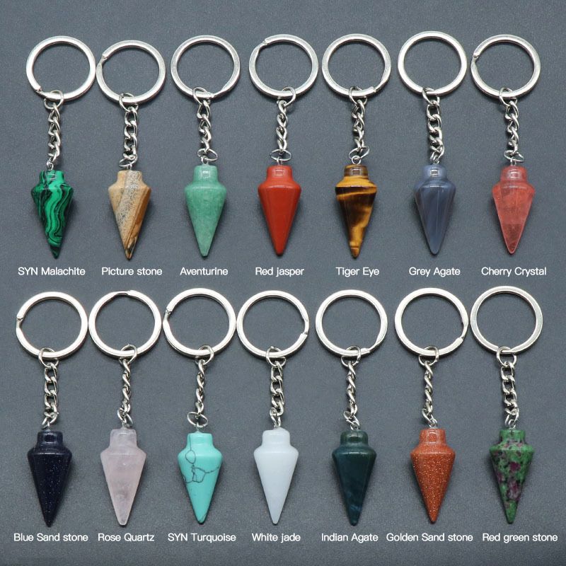 1353-Cristal de cristal de pedra de cristal natural cone chaveiro saco pingente de jóias pingente