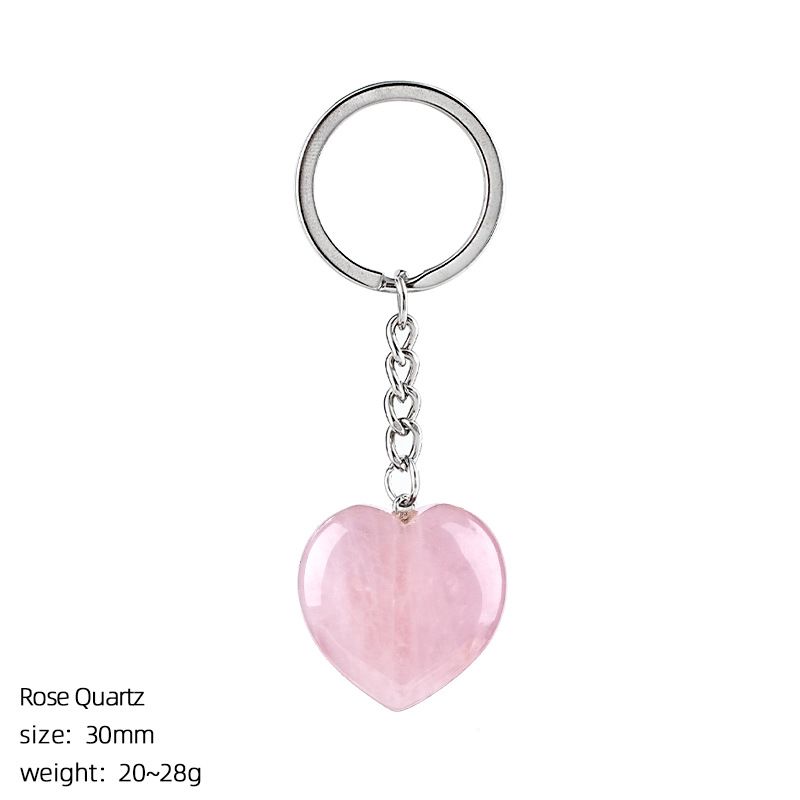 30Mm cristal natural amor chaveiro bonito saco decoração do carro pedra áspera polida pingente de coração de pedra semipreciosa