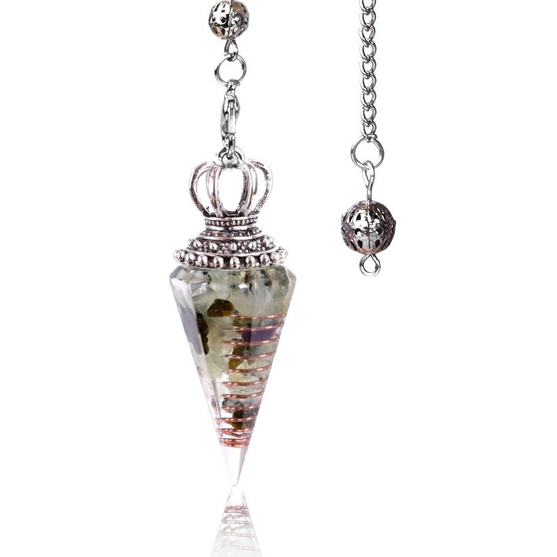1645-Pêndulo de alma, pêndulo de resina de cascalho cristal, pêndulo de chakra cônico hexagonal