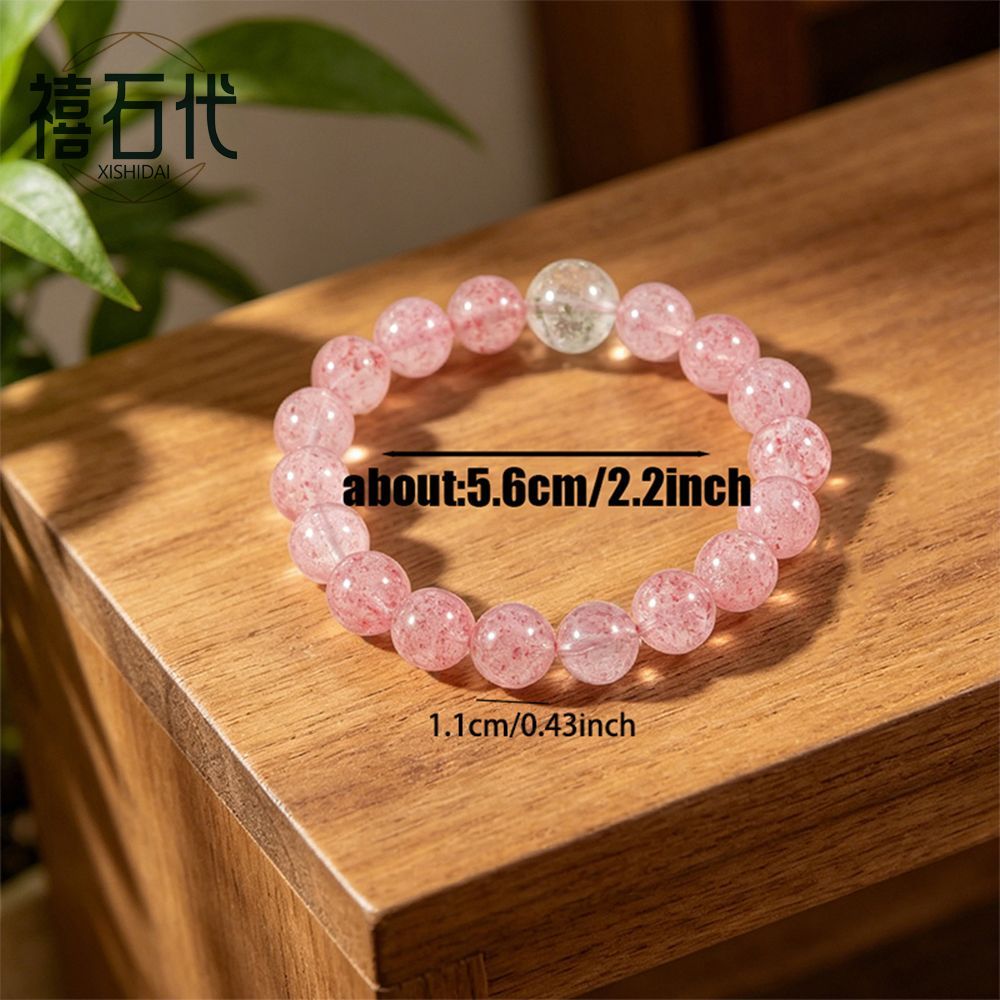 [Xishi Dai] Pulseira de cristal branco de cristal de morango natural, recrutando flores de pêssego Zhengyuan, frescas e brancas