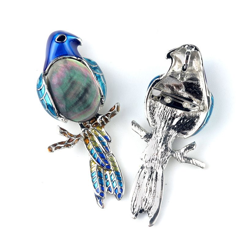 1682-Pingente de broche de papagaio Pingente de broche de gema incrustado com pino de pedra de ágata de cristal, colar