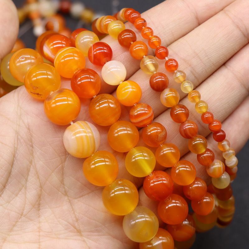 Ágata laranja listrado ágata contas redondas contas soltas DIY pulseira de contas colar acessórios de jóias trabalho em andamento atacado
