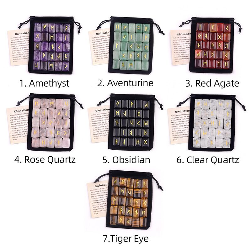 2198-Luhn Rune Gravura Pedra Ametista Natural Olho de Tigre Ágata Vermelha Luhn Rune Runas