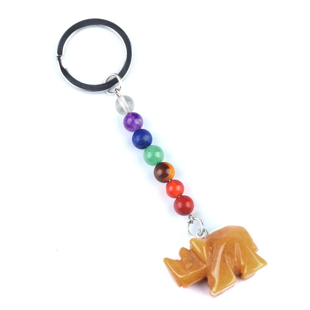 1960-Chaveiro de rinoceronte de pedra de cristal colorido, pingente de jóias de chakra, pingente de chaveiro de animal pequeno