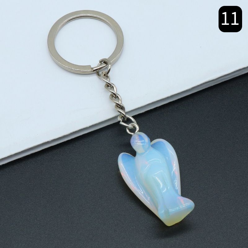 Chaveiro de anjo gravado em pedra de ágata de cristal natural, pingente de bolsa de celular de anjo da guarda.