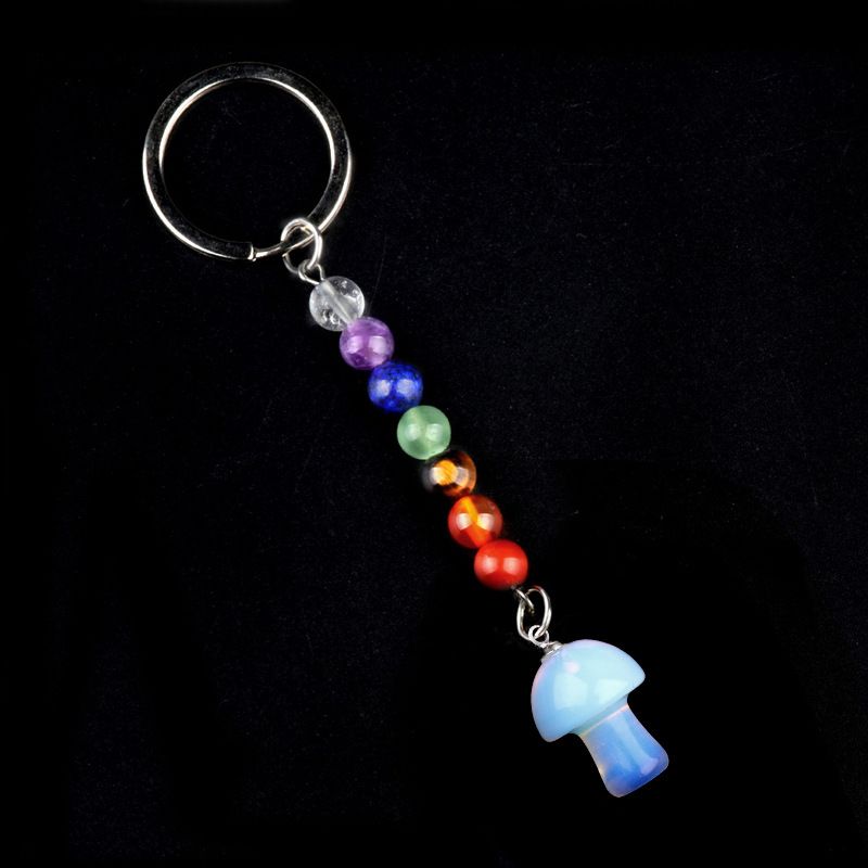 1469-Chave pingente de cristal natural colorido pedra 2cm cogumelo chaveiro saco acessórios presente atacado