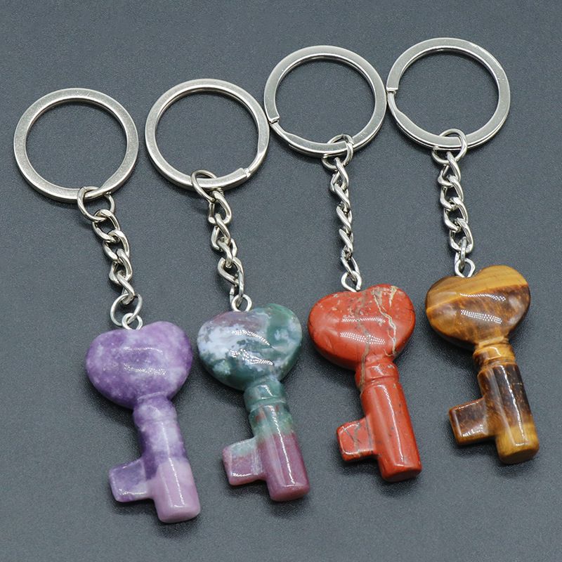 1569 - Chaveiro de Coração de Cristal Natural Chaveiro de Coração Pingente de Fechadura em Forma de Coração DIY Acessório Criativo de Pingente