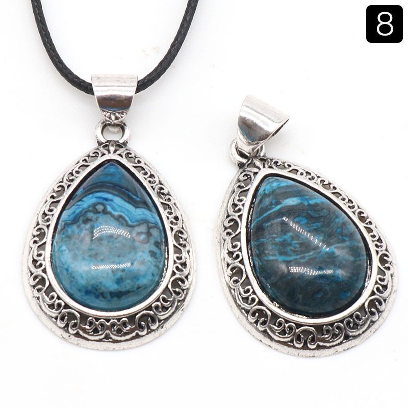 1185-Pingente de gota de água de pedra semipreciosa de ágata de cristal, liga incrustada, colar de concha de abalone lápis-lazúli