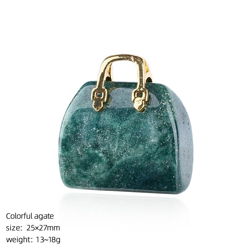 Pingente de saco de ágata de jade natural transfronteiriço paisagismo criativo colar DIY gravura cristal mini bolsa ornamento