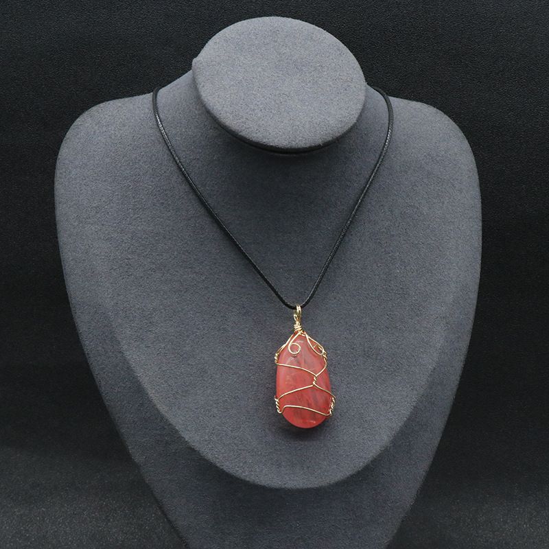 Ágata de cristal natural, pedra semipreciosa, pingente de enrolamento de gota de água, jade Dongling de cristal em pó, colar de pedra olho de tigre.