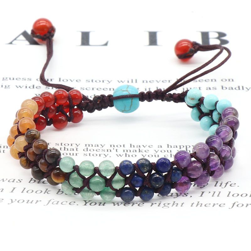 Pulseira de tecido colorido de pedra de ágata de cristal natural, pulseira de chakra.