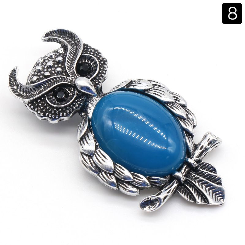 1208-Coruja gem Broche de Cristal Natural Coruja Broche, Alloy Set Pingente de Pedra Preciosa Pin