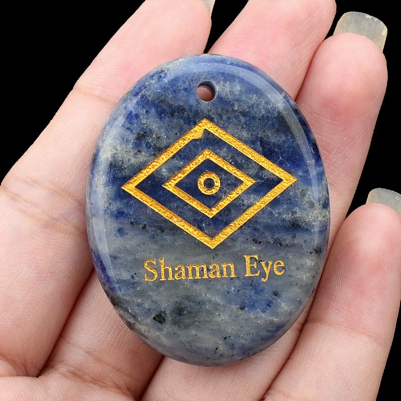 2335-Pingente de letras de pedra de palma de pedra de cristal natural Shaman Eye