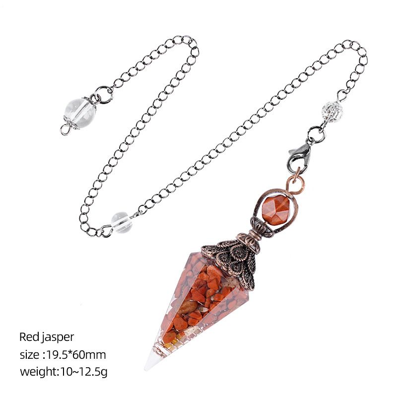 Cristal Pêndulo Cascalho Epóxi Cobre Antigo Ponta Única Hexagonal Cone Yoga Acessórios de Meditação Pêndulo de Freqüência Ajustável