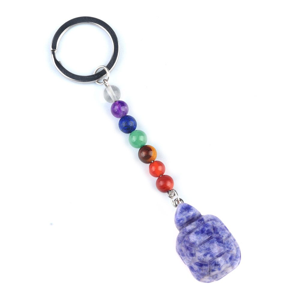 1955-Chaveiro de tartaruga de pedra de cristal colorido, pingente de jóias de chakra, pingente de chaveiro de animal pequeno