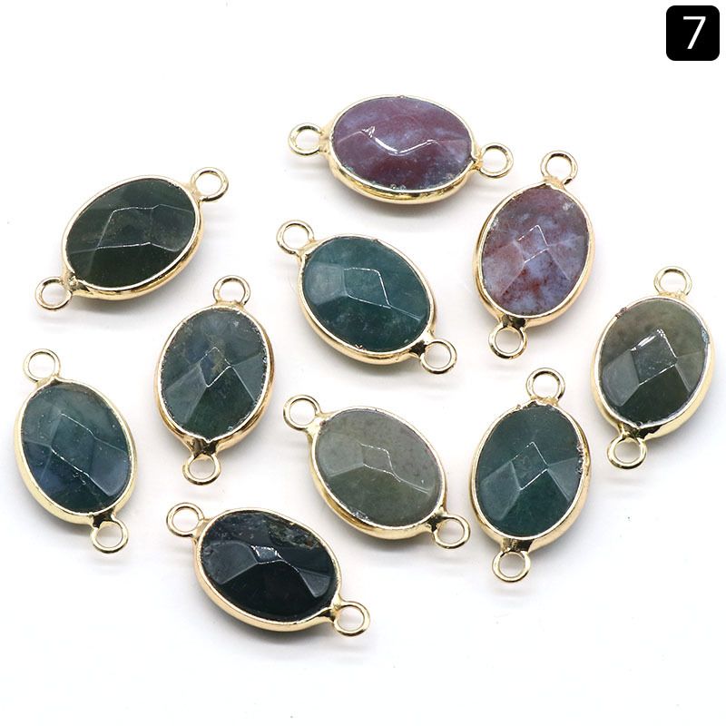 1379-Pingente de seção de bainha oval de ágata de cristal natural colar colar de furo duplo acessórios pulseira módulo