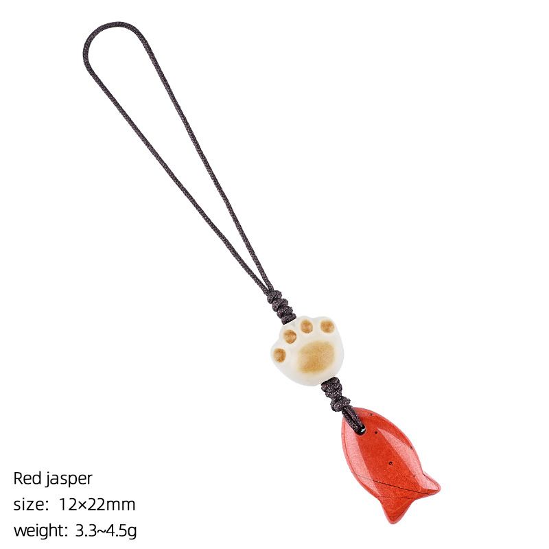 2431 Pingente de peixe pequeno de cristal natural bolsa de chave de telefone celular decoração de pedra natural gato bonito garra pingente de peixe pequeno