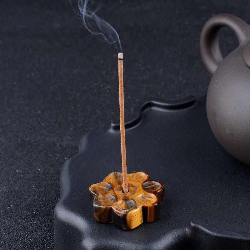 Inserção de incenso de lótus de cristal natural cabeça de pedra semipreciosa, base de suporte de incenso de arame, inserção de queimador de incenso de pedra de olho de tigre de 30 mm