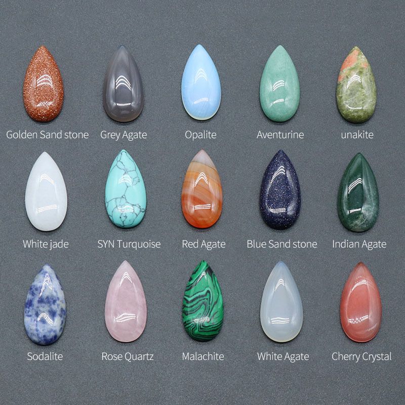 Superfície de anel de gota de água de 1485-15X30mm, cristal natural única superfície curva geométrica DIY jóias incrustadas com acessórios de pedra solta