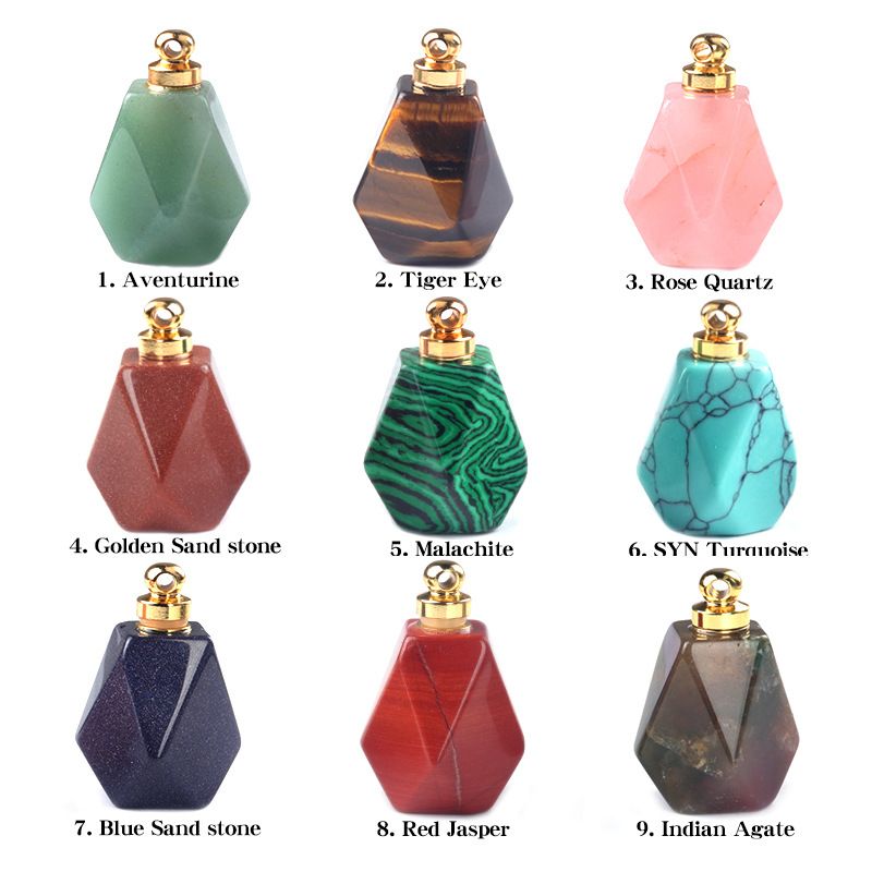 1666-Frasco de perfume de anis estrela, pingente de frasco de perfume de pedra semipreciosa de cristal natural, ornamento de frasco de aromaterapia