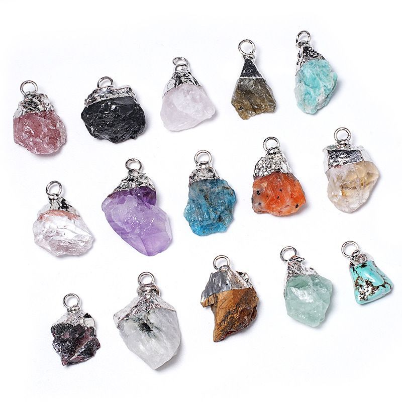 Pingente de pedra áspera de cristal natural brincos DIY colar gancho de cabelo galvanoplastia irregular acessórios de jóias de pedra natural