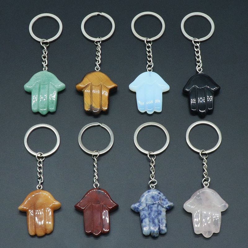 1051-Fátima Mão Keychain Cristal Natural Pedra Palma Keychain, Escultura em Pedra, Bolsa Pingente