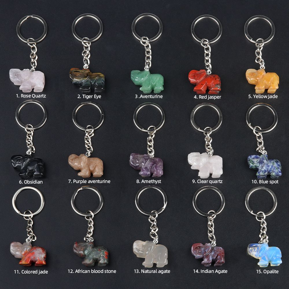 Pingente de chaveiro de elefante de cristal natural de ágata de escultura de pedra de elefante