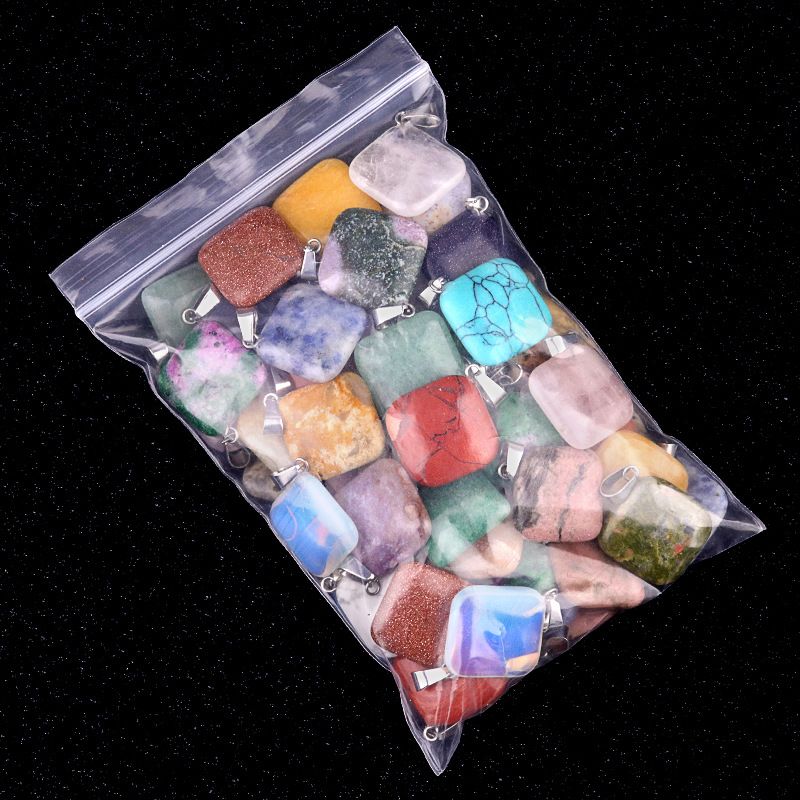 1822-24Mm cristal ágata jade quadrado pingente diagonal, pingente quadrado de pedra semi-preciosa acessórios de jóias DIY