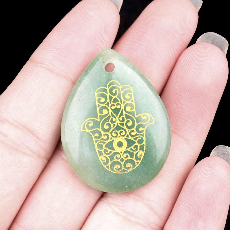 2102-Gota de água de ametista natural gravada palma Pingente de mão de Fátima DIY colar pingente acessórios