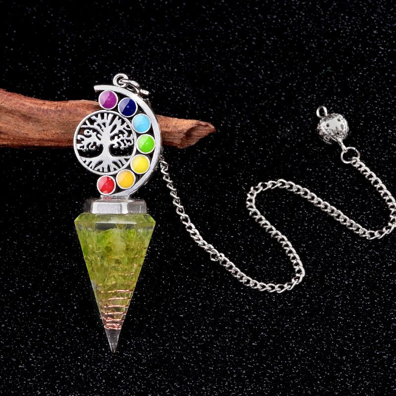 2145-Nova Árvore Colorida da Vida Resina De Cascalho De Cristal Hexagonal Cone Pêndulo Yoga Ornamento De Meditação