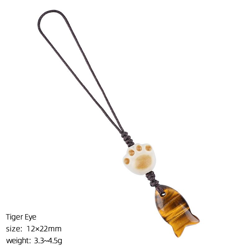 2431 Pingente de peixe pequeno de cristal natural bolsa de chave de telefone celular decoração de pedra natural gato bonito garra pingente de peixe pequeno