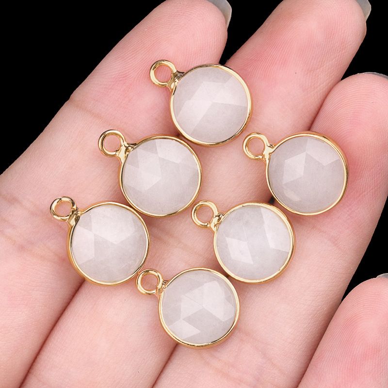 1825-Cristal natural ágata cobre bainha 10mm pingente de seção redonda DIY jóias colar brincos acessórios