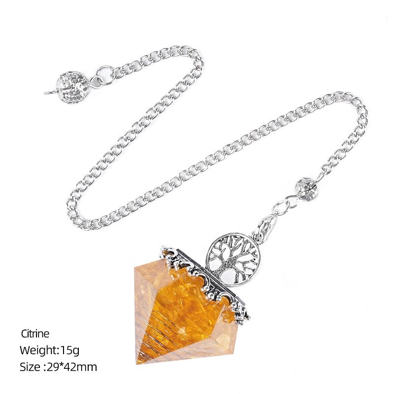 Pingente de pêndulo de cristal natural Cascalho epóxi Árvore da vida Yoga Meditação Freqüência ajustável Rômbolo Resina Pêndulo