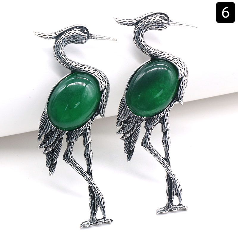 Pingente de broche incrustado de guindaste de coroa vermelha semi-preciosa de cristal natural de uso duplo, acessórios para jaqueta de alfinete de corsage