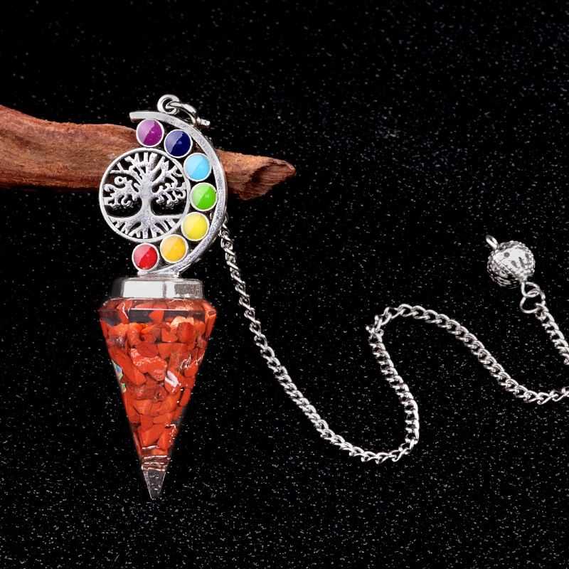 2145-Nova Árvore Colorida da Vida Resina De Cascalho De Cristal Hexagonal Cone Pêndulo Yoga Ornamento De Meditação
