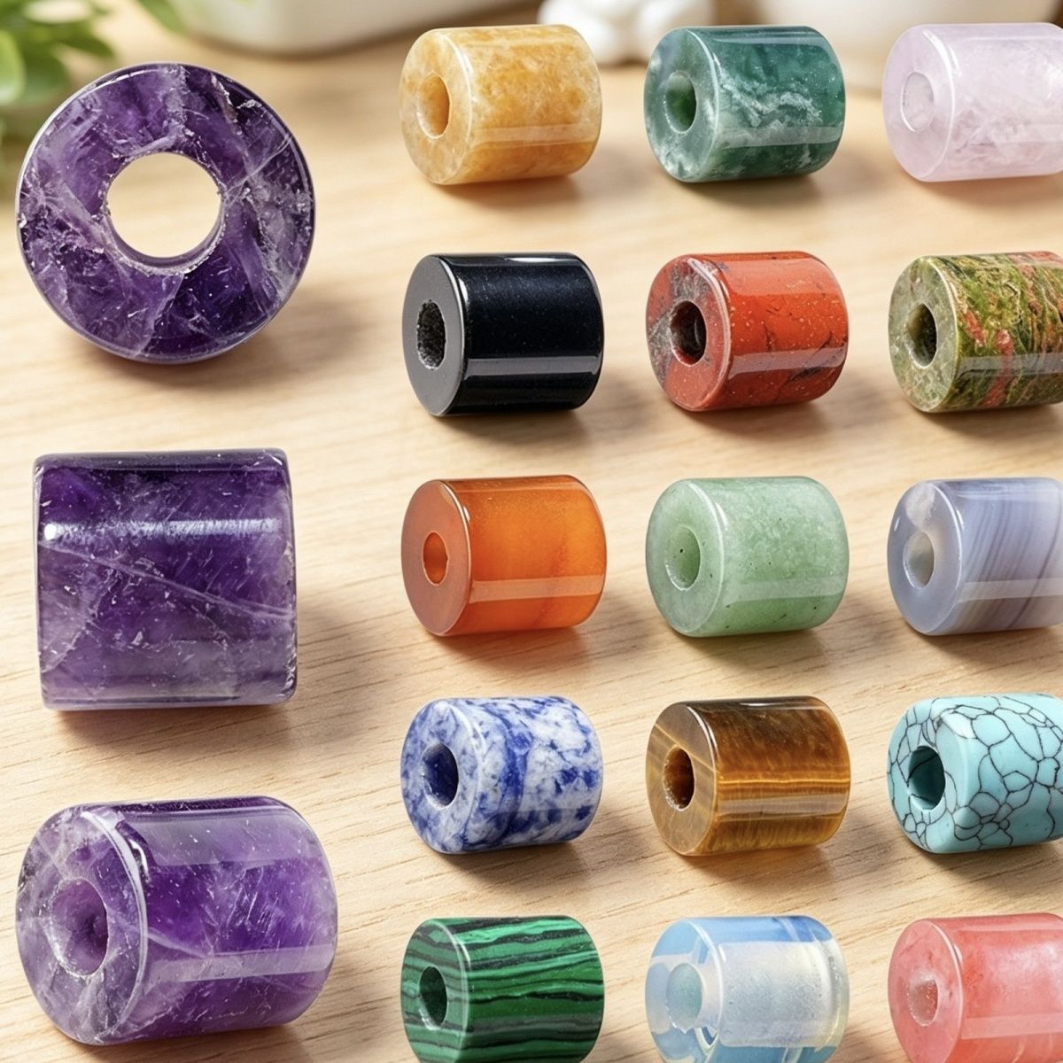 16Mm buraco 6mm cristal natural cilíndrico DIY pulseira colar roupas ágata grande buraco solto talão balde contas acessórios de jóias