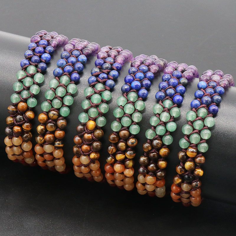 Pulseira de tecido colorido de pedra de ágata de cristal natural, pulseira de chakra.
