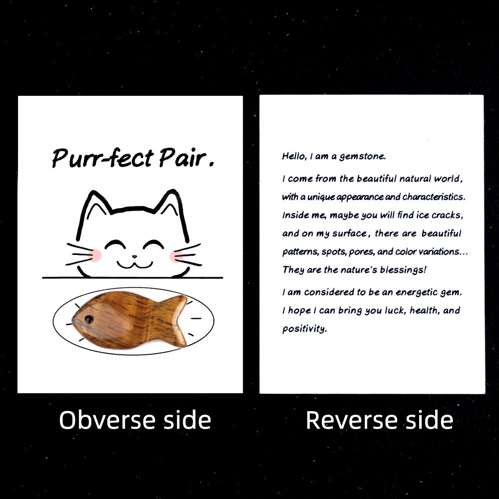1816-Purr-fect Par Série de Cartões de Cura para Gatos e Peixes Pedra de Ágata de Cristal Natural, Creative Fun