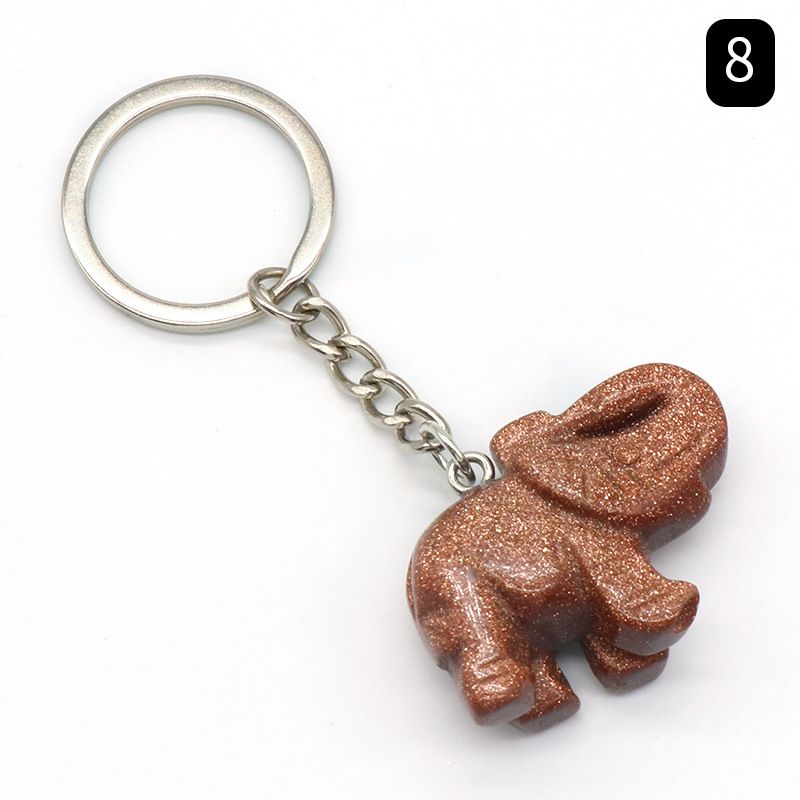 Pingente de chaveiro de elefante com cabeça de ágata de cristal natural, pingente de bolsa de elefante gravada tridimensional.