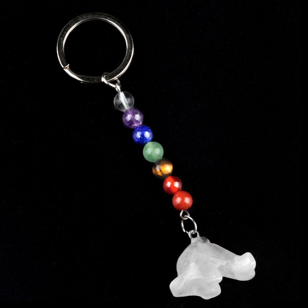 1957-Chaveiro de golfinho de pedra de cristal colorido, pingente de jóias de chakra, pingente de chaveiro de animal pequeno