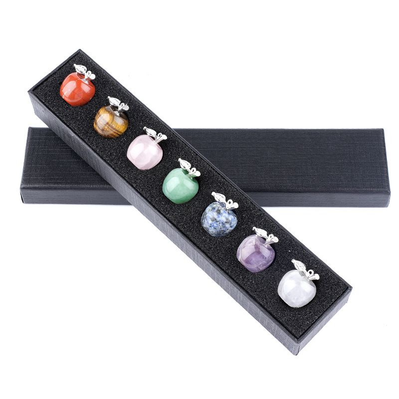 2410 Pedra natural colorida pequeno conjunto de maçã ornamento transfronteiriço novo produto gravura chakra de pedra com sete veias ametista conjunto de abóbora
