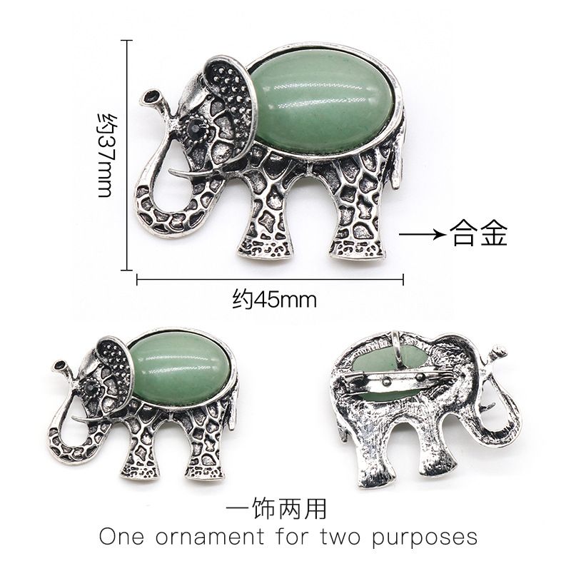 Pingente de gema broche de elefante, concha de ágata de cristal com colar de pino de pingente de pedra preciosa